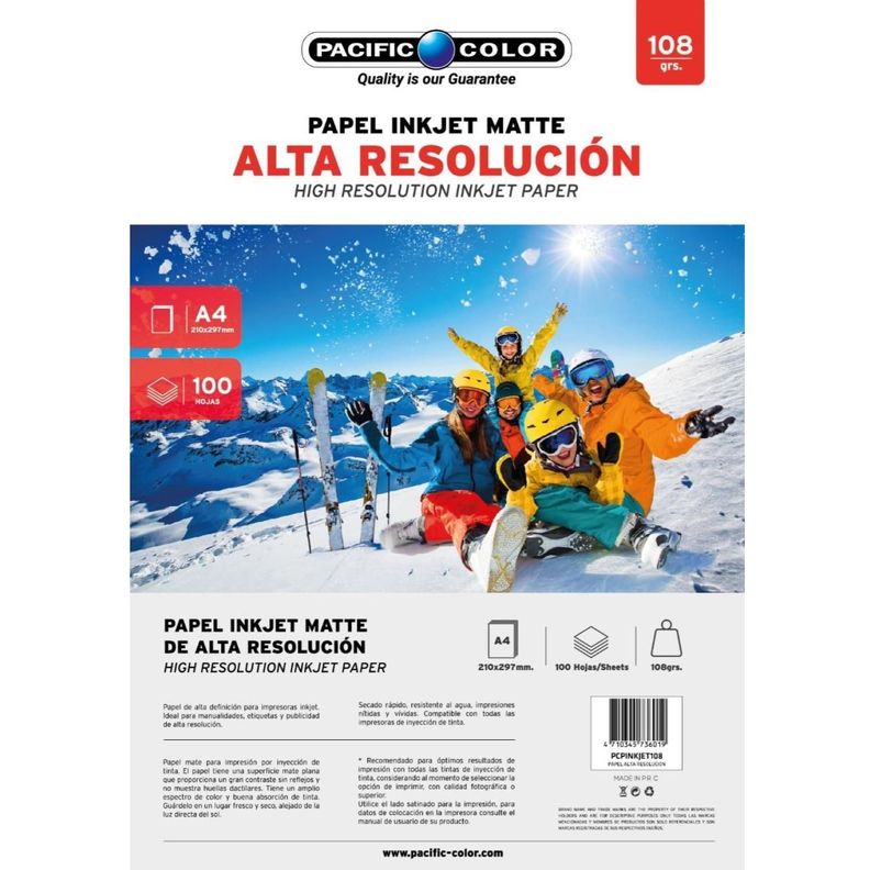 Papel Inkjet Alta resolucion Formato A4 100 Hojas 108gr-0