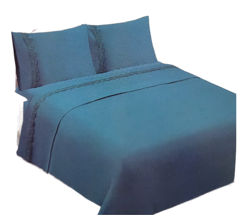 Juego de Sábanas 2 Plazas 144 Hilos con Broderie - Verde Petróleo M8717-0