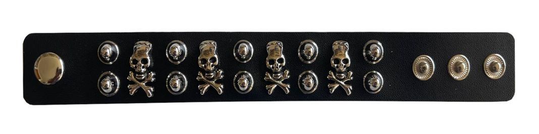 Pulsera Cuero Bullet y Calaveras-1