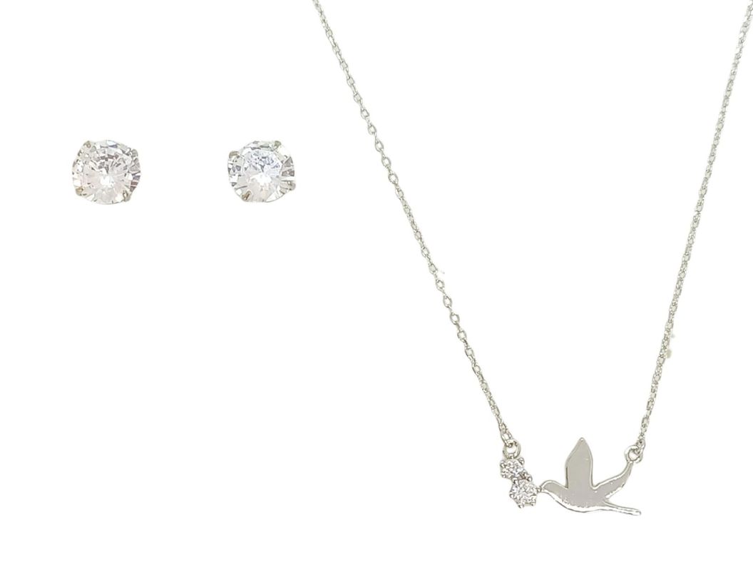 Set Conjunto Cadena Paloma Paz Aros Punto De Luz Plata 925-0