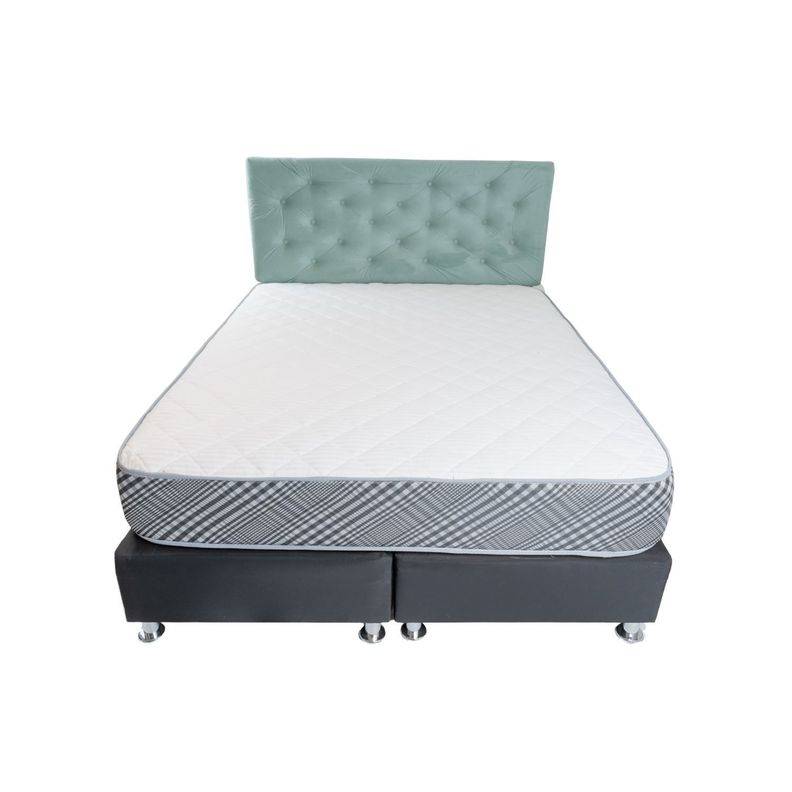 Cama Americana 2P + Colchon de resortes + Respaldo Verde Menta Pmetal-1