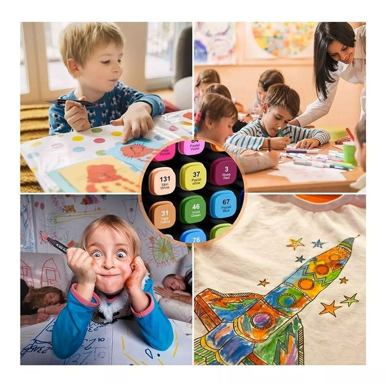 Set 48 Marcadores Doble Punta Con Estuche Plumones Artístico-6