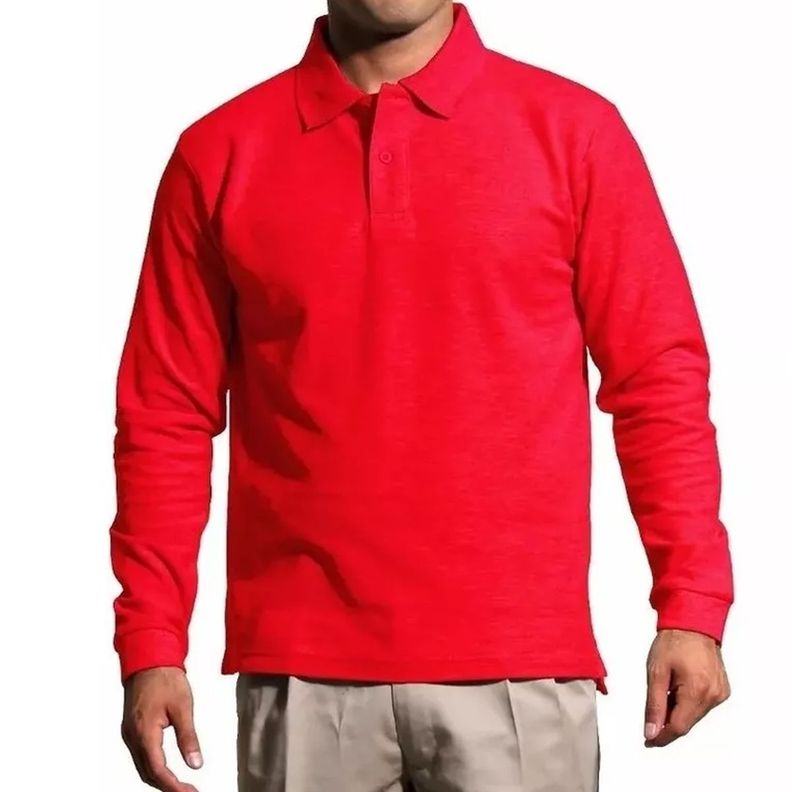 Polera Manga Larga Pique Roja Para Hombre-0