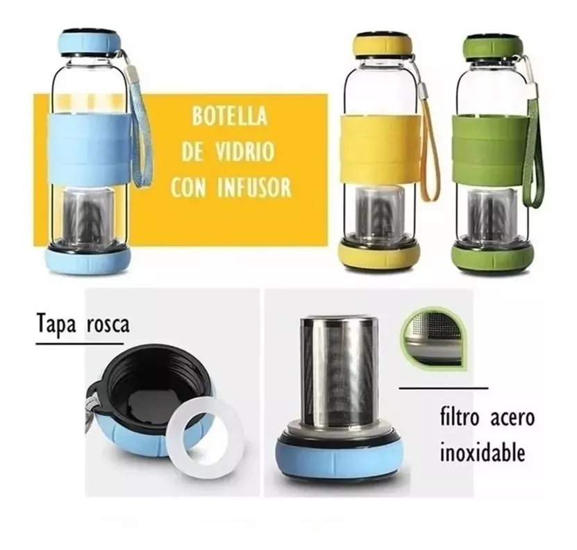 Infusor De Té Botella Vidrio 500 Ml Amarillo-3