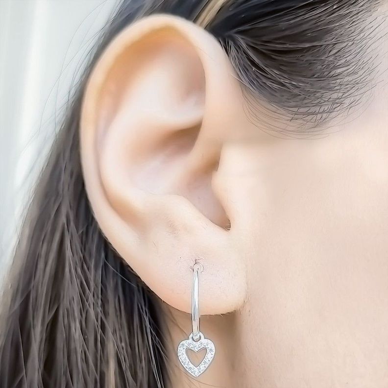 Aros Argolla Corazón Circón Colgante Plata Fina 925-2