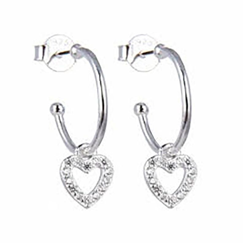 Aros Argolla Corazón Circón Colgante Plata Fina 925-0