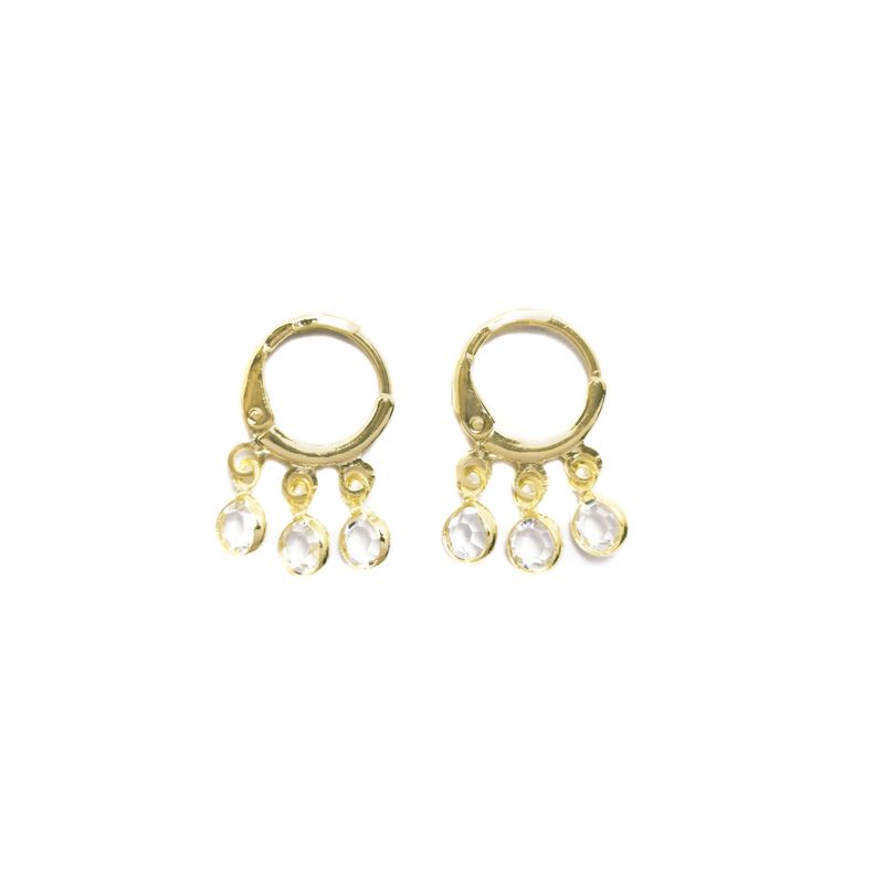 Aros Argolla 3 Circones Blancos Enchapado Oro 18K Dorado