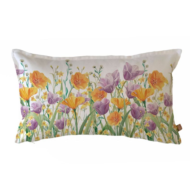 FUNDA COJIN ALGODON JARDIN DE FLORES TULIPAN LILA 50X30 Diseno 1