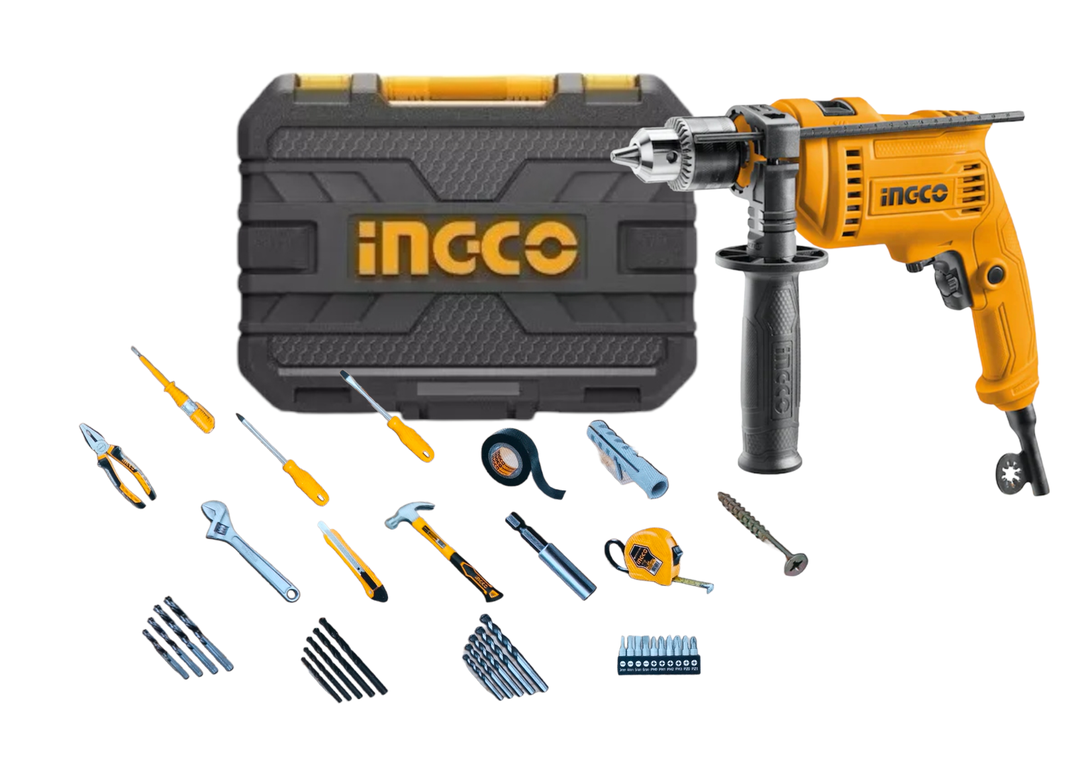 Kit Set Taladro Percutor Eléct Ingco 680 W + 115 p-0