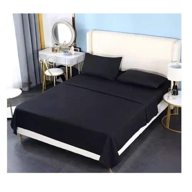 Sábanas De Polar 1,5 Plazas Sabana Polar Invierno Set 3 Pzas Negro-4