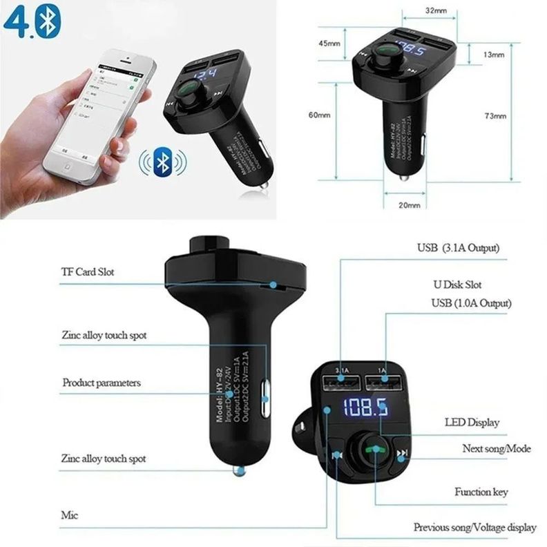 Receptor Bluetooth Autos Transmisor Fm Mp3 Carga Rapida Usb-2
