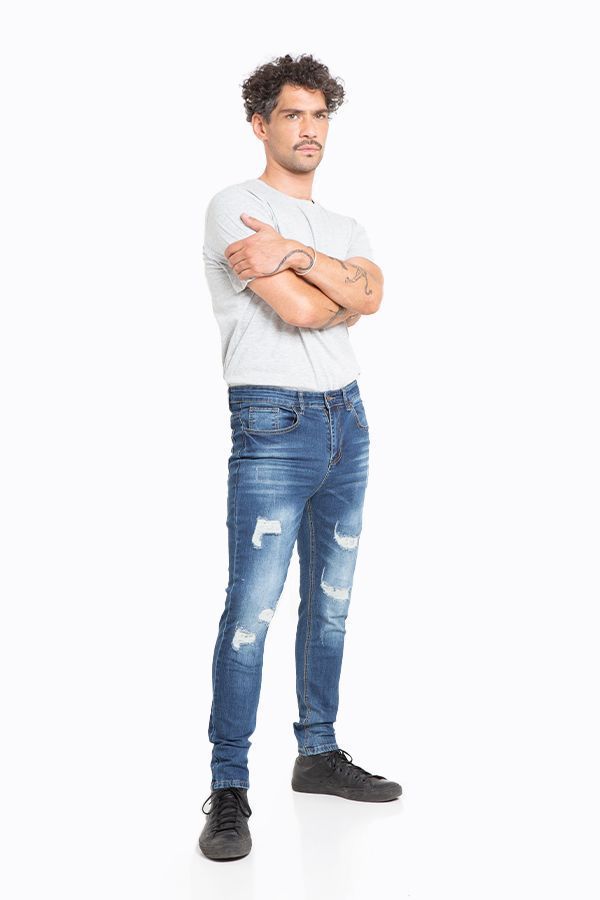 Jeans Hombre Skinny Azul Focalizado Destroyer-2