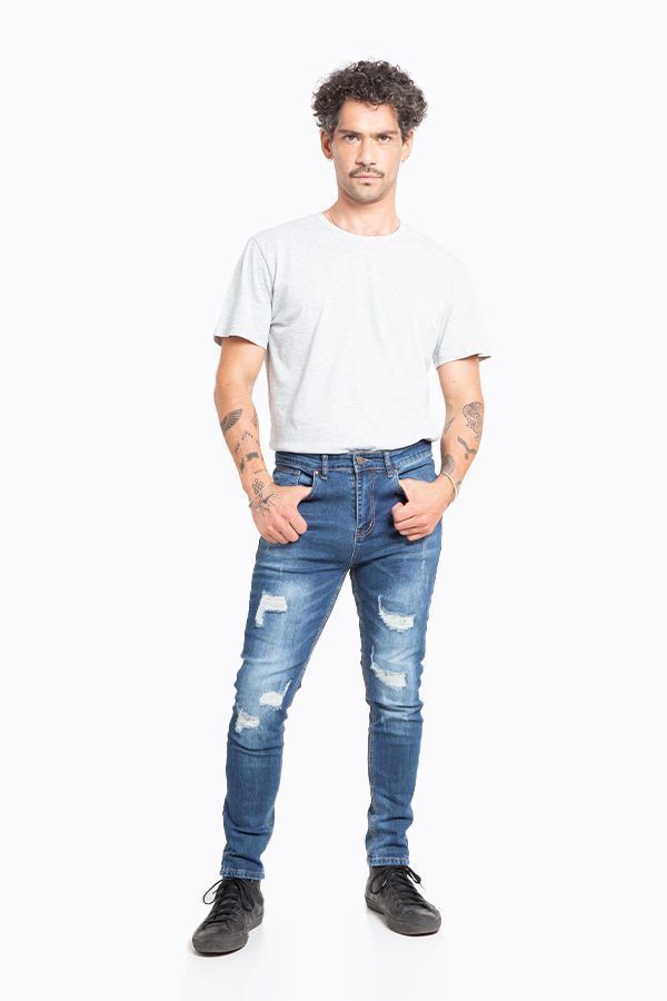 Jeans Hombre Skinny Azul Focalizado Destroyer-1