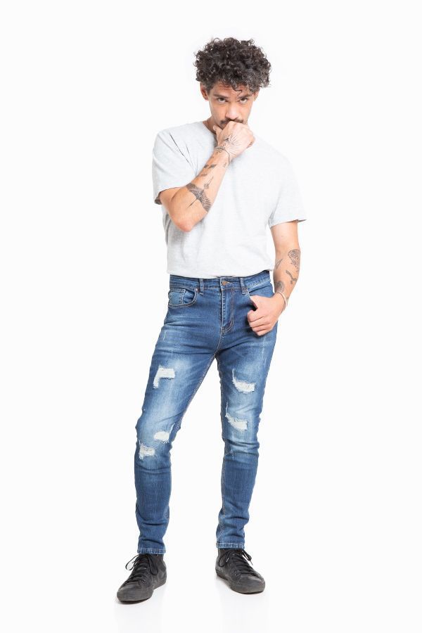 Jeans Hombre Skinny Azul Focalizado Destroyer-3