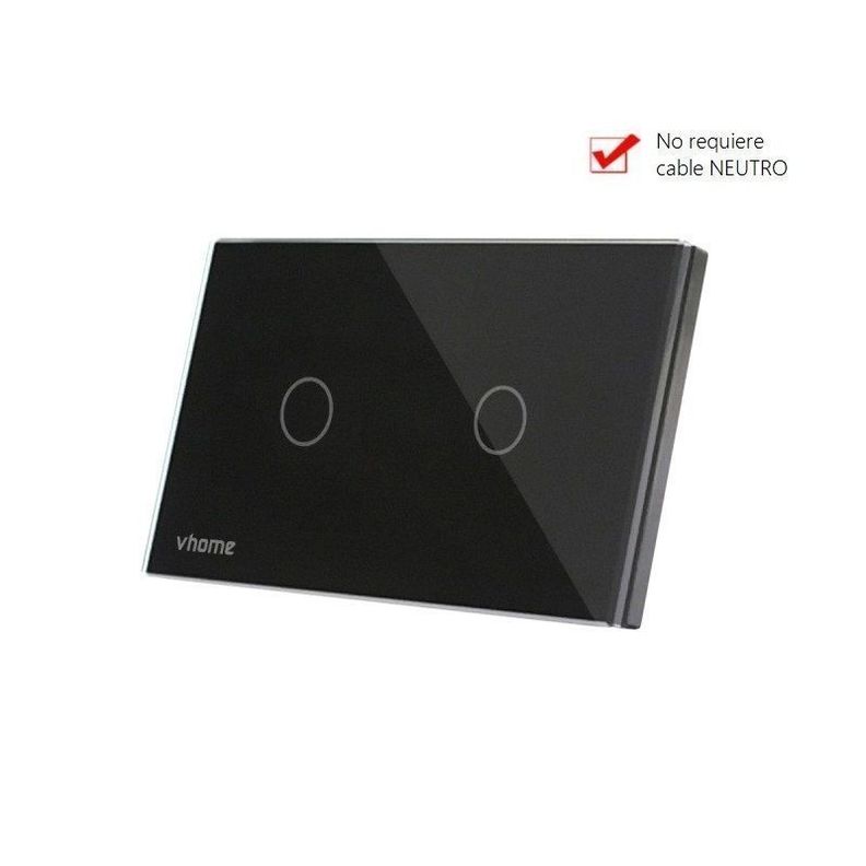 Interruptor Wifi RF Vhome Live SN Sin Neutro Black Touch 2 Canales Compatible Con Google Home y Alexa-1