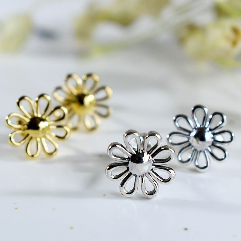 Aros Aritos de Plata Baño de Oro Margaritas - Mabelita-2