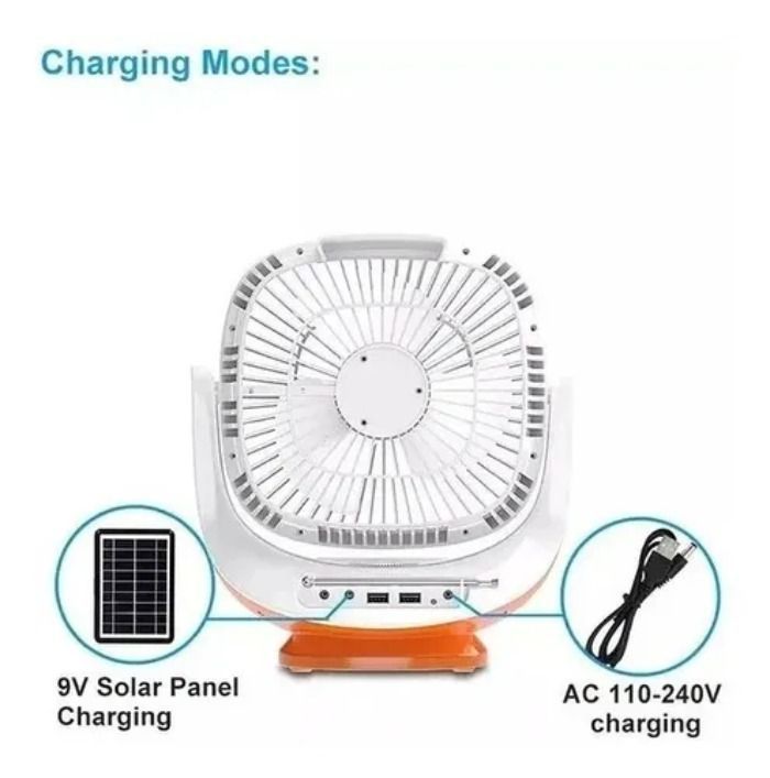 Ventilador Recargable Solar / Linterna / Radio / Bluetooth-1