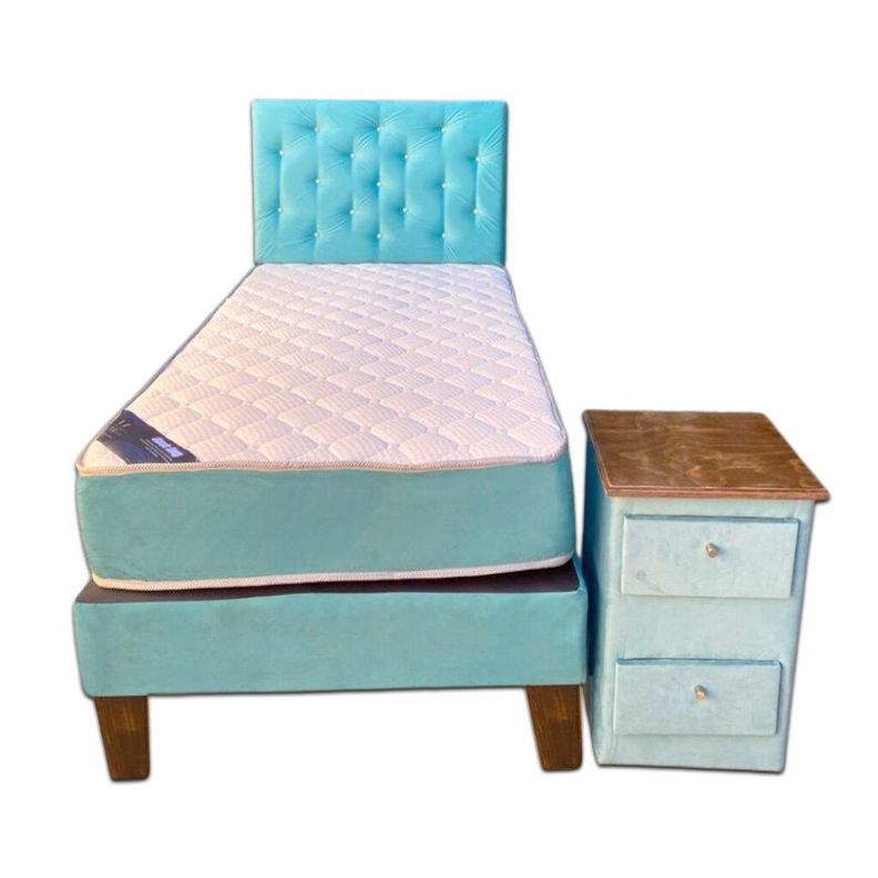 Cama Americana 1.5P + Colchon de resortes + Respaldo Calipso+Velador+Cojin Pmadera-0