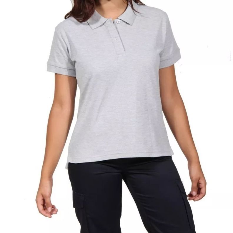 Polera Manga Corta Pique Gris Para Mujer-0