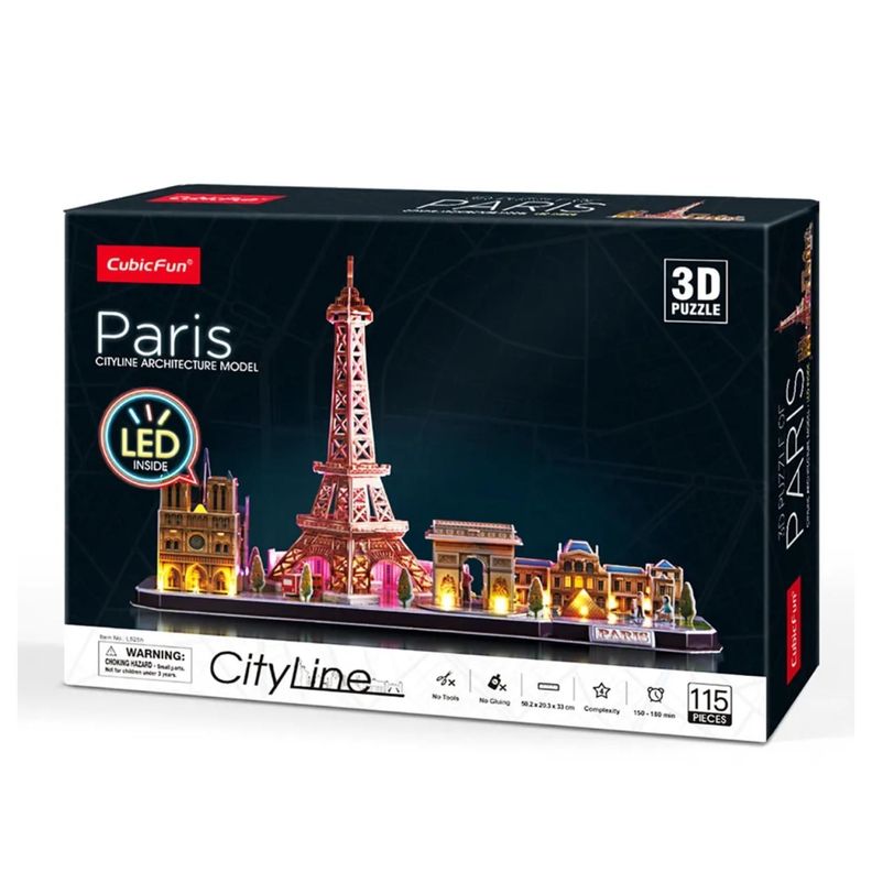 Juguete Puzzle 3D City Line Paris 115 Piezas Con Luz LED-0