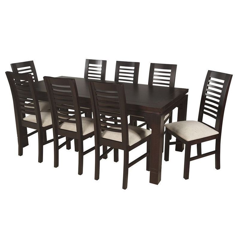 JUEGO DE COMEDOR LUCIANA RECTANGULAR 8 SILLAS MADERA COLOR CHOCOLATE TAPIZ BEIGE JASPEADO-6