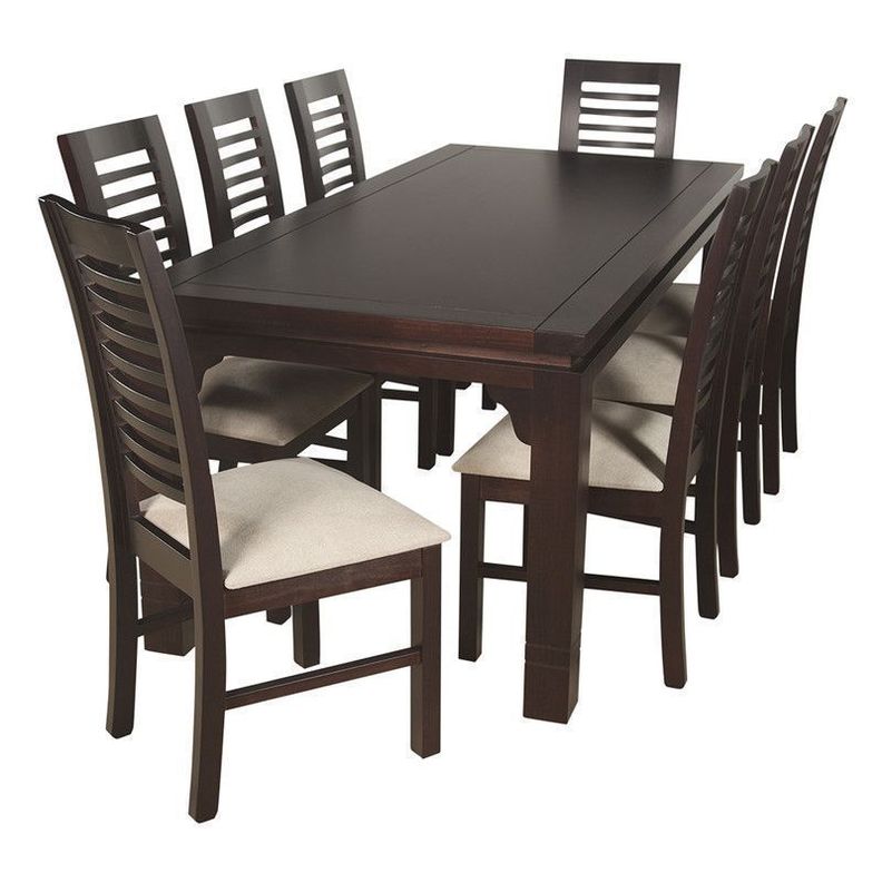JUEGO DE COMEDOR LUCIANA RECTANGULAR 8 SILLAS MADERA COLOR CHOCOLATE TAPIZ BEIGE JASPEADO-0