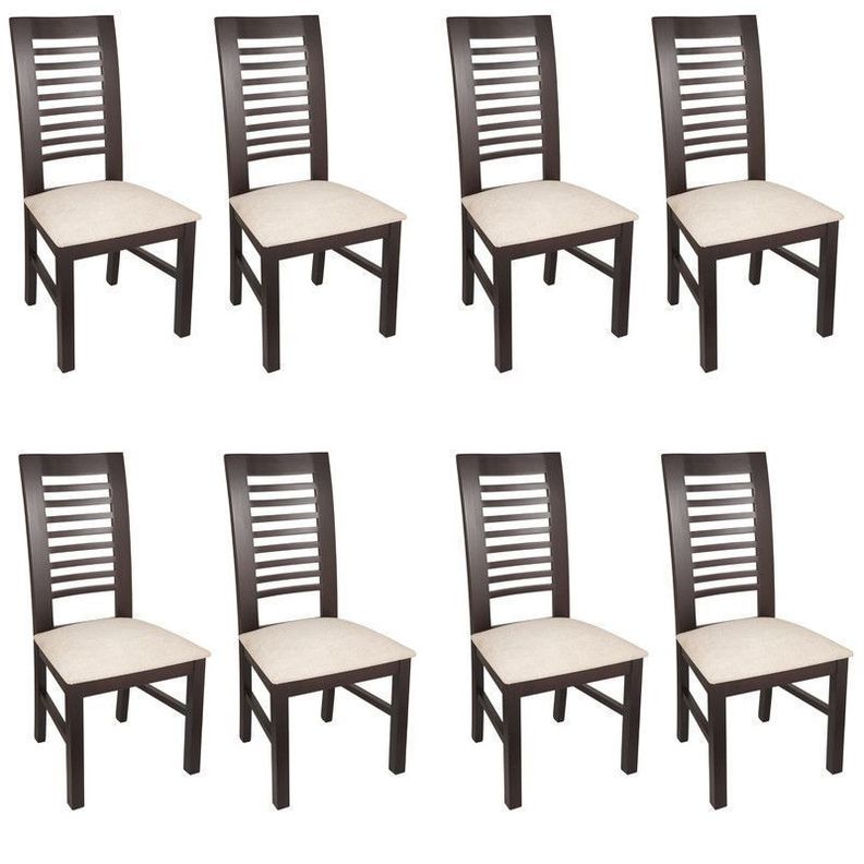 JUEGO DE COMEDOR LUCIANA RECTANGULAR 8 SILLAS MADERA COLOR CHOCOLATE TAPIZ BEIGE JASPEADO-2
