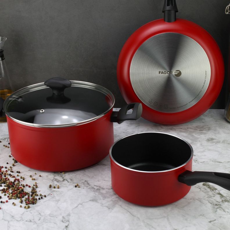 Batería de cocina de aluminio roja Máxima 6 Piezas-0