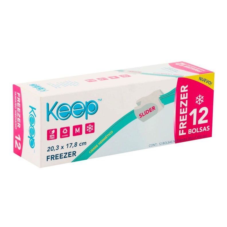 12 Bolsas Freezer Cierre Hermético Slider 20,3x17,8cm M Keep-0