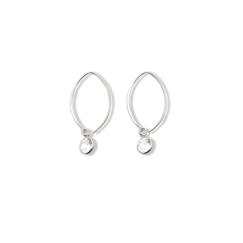 Aros Circon Redondo Gancho Grande Plata Fina 925 Blanco