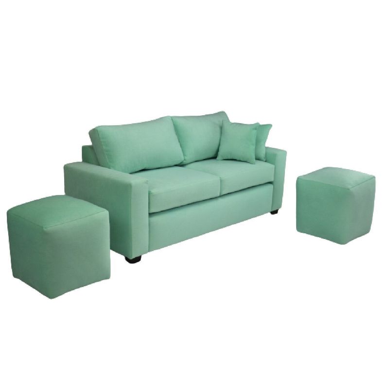 Sofá BILDUN Romme 3 Cuerpos Felpa Verde Agua + 2 pouf-1