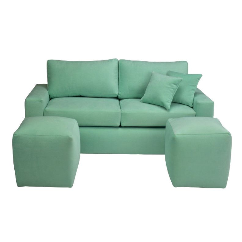 Sofá BILDUN Romme 3 Cuerpos Felpa Verde Agua + 2 pouf-0