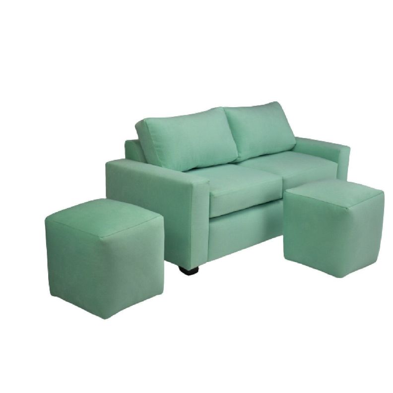 Sofá BILDUN Romme 3 Cuerpos Felpa Verde Agua + 2 pouf-2