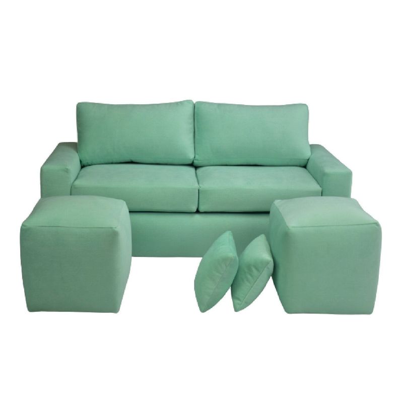 Sofá BILDUN Romme 3 Cuerpos Felpa Verde Agua + 2 pouf-4