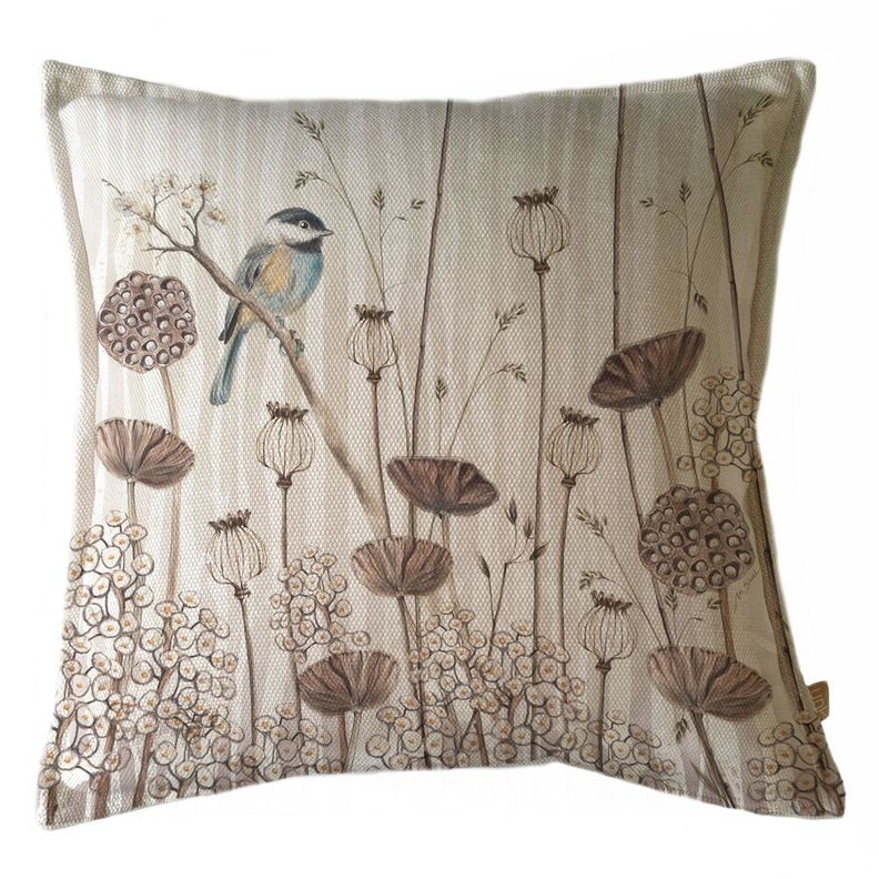 FUNDA COJIN MARISA CHIKADEE Y PALITOS DE AMAPOLA 45X45 Diseno 1