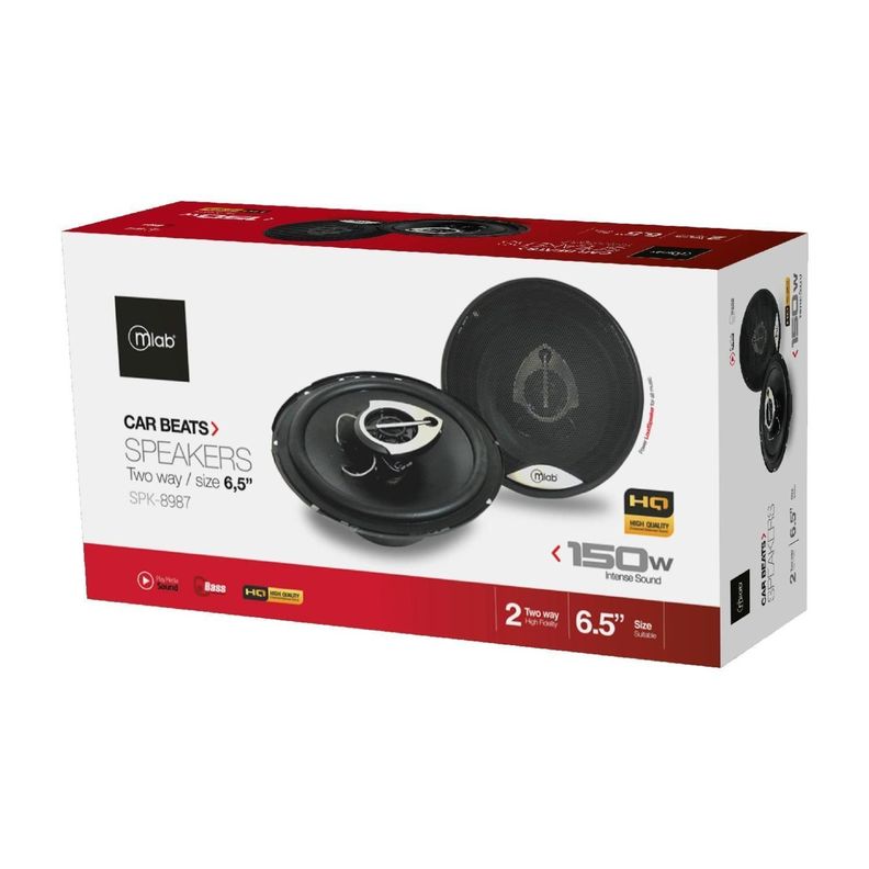 Pack 2 Parlantes 6.5" 16cm Para Automovil Negro-1