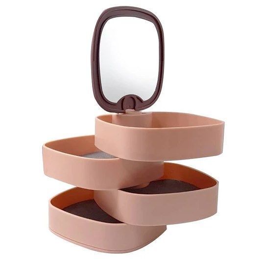Organizador De Joyas Rotativo Con Espejo Y 4 Compartimientos-0