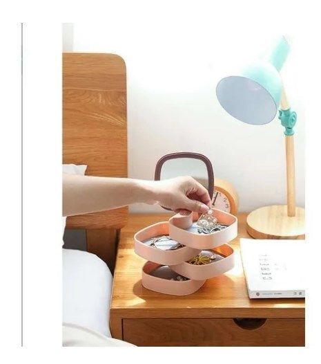 Organizador De Joyas Rotativo Con Espejo Y 4 Compartimientos-3