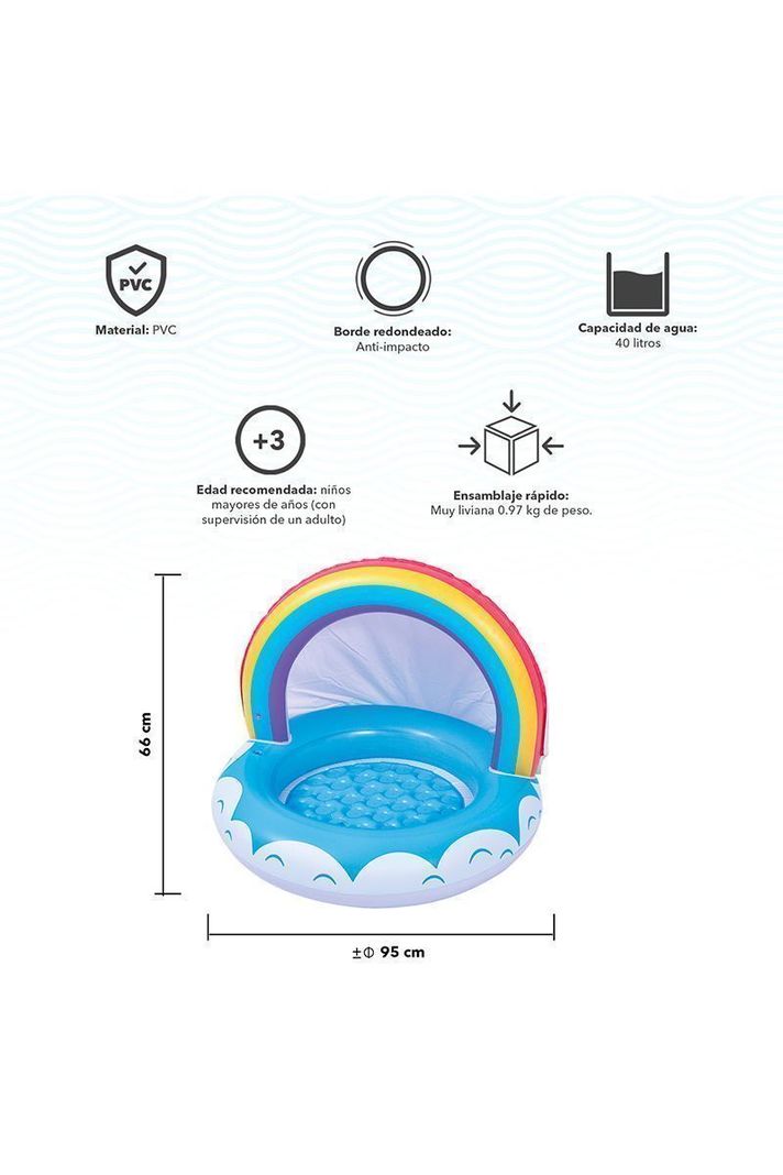 Piscina Inflable Arcoiris 40Lts 66cmx95cm Celeste-2