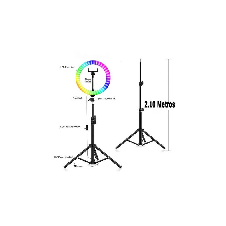 Aro de Luz 33cm Colores RGB Trípode Soporte Celular -3