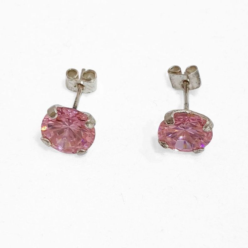 Aros Circon Plata 8mm Rosado