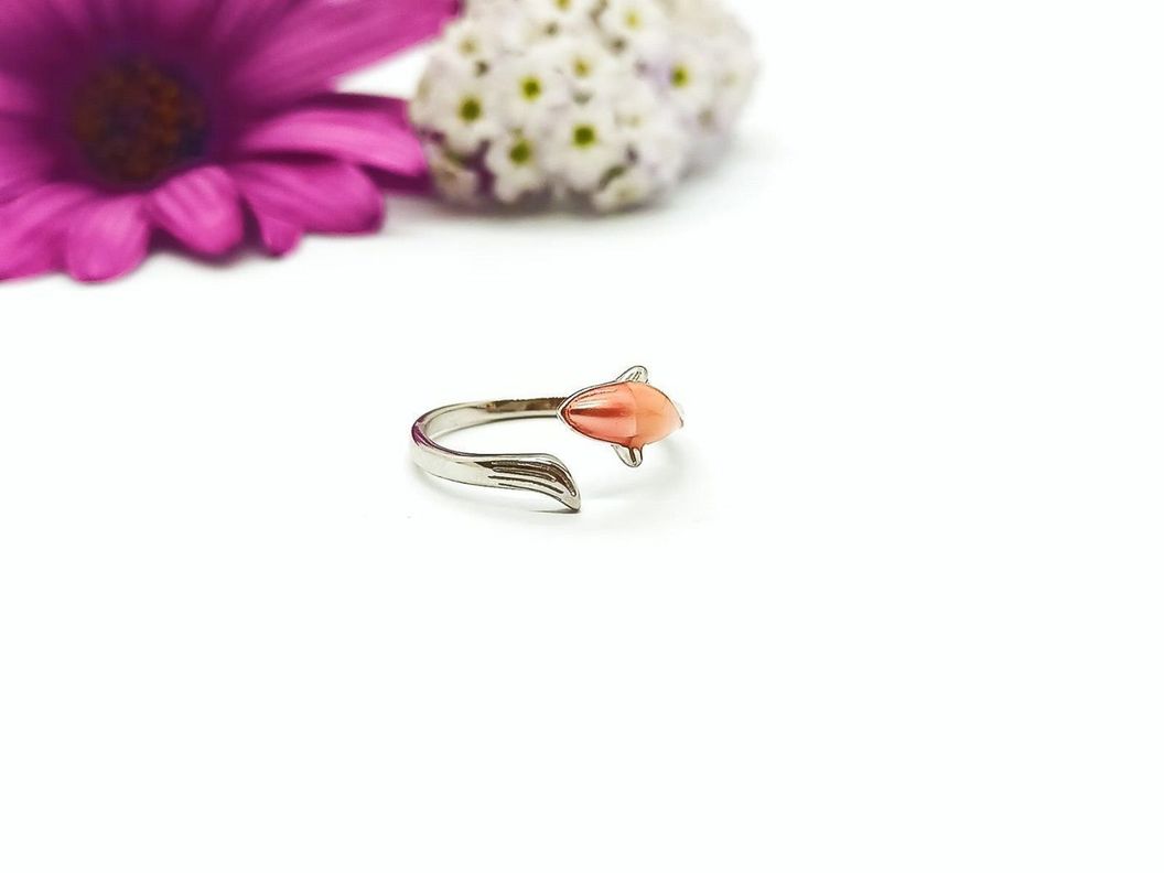 Anillo Ajustable Pez Naranja Mar Plata 925 Amor Al Mar Love-3