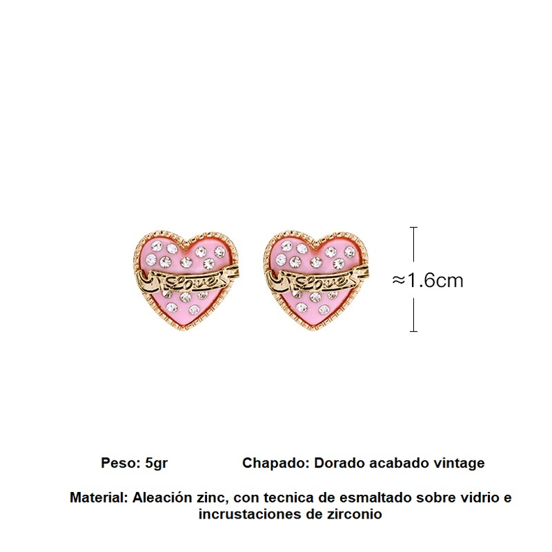 Conjunto Collar Largo Relicario Aros Corazon Rosa Dulce Amor-13