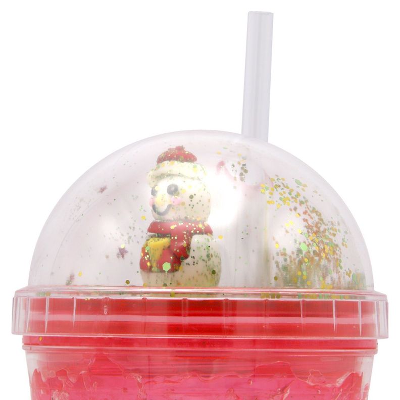 Vaso Con Bombilla Diseño Copo de Nieve Con Glitter y Luces Led Kawaii-3