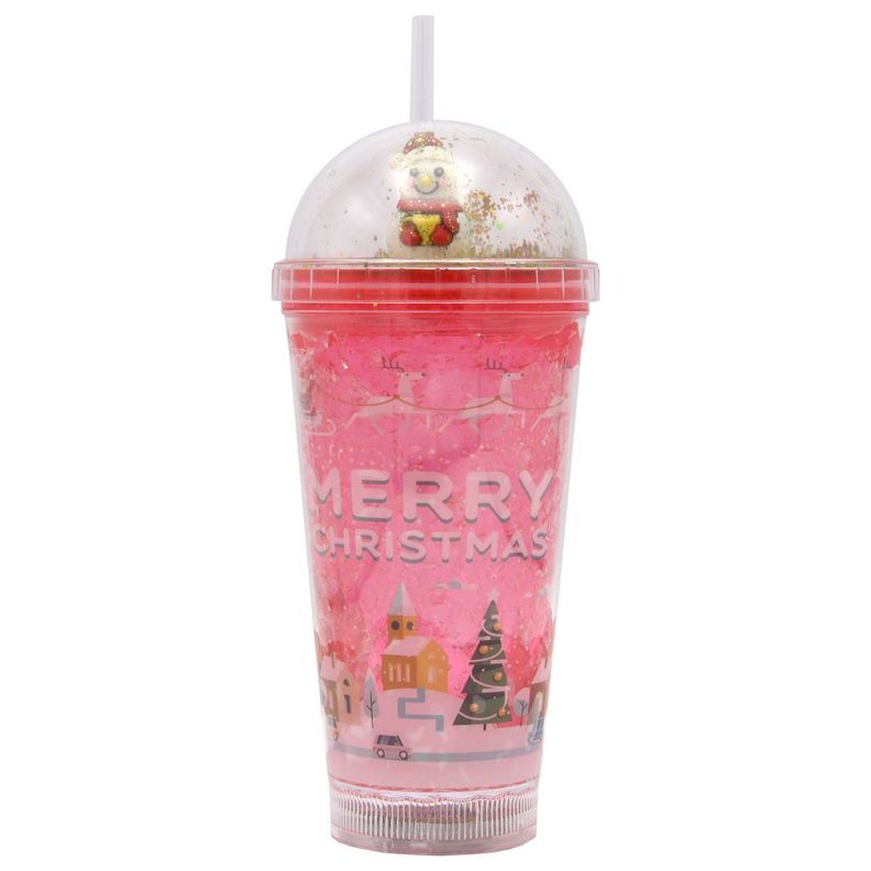 Vaso Con Bombilla Diseño Copo de Nieve Con Glitter y Luces Led Kawaii-0