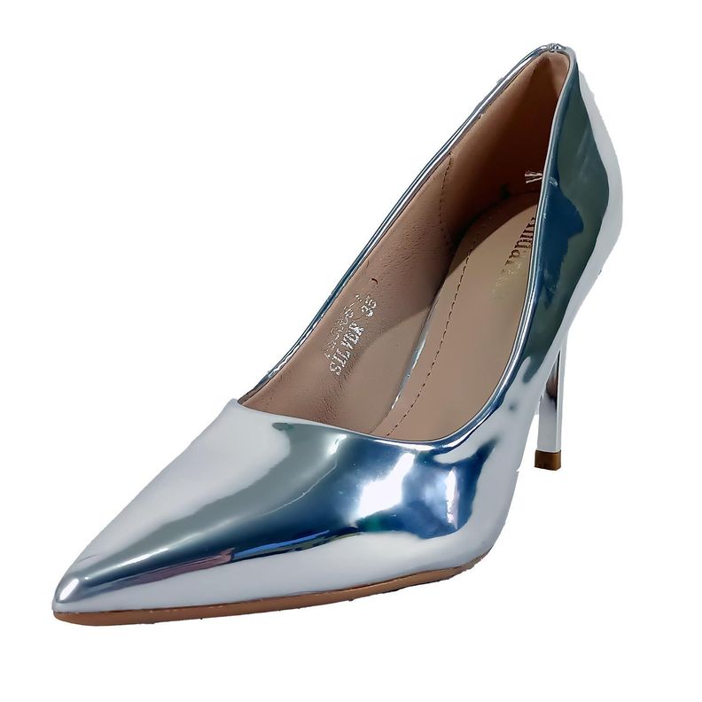 Zapato de Mujer Taco Alto Plateado-2
