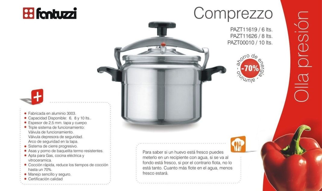 Olla a Presión Aluminio 6 Litros Comprezzo Fantuzzi-5