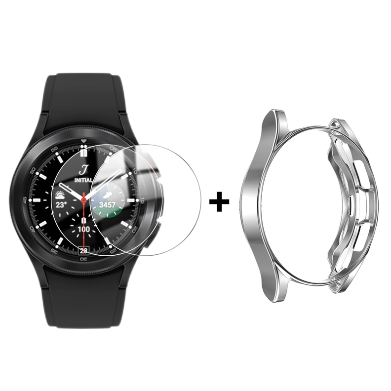 Protector + 2 Laminas Hidrogel Para Samsung Watch 4 Classic 46mm Plata-0