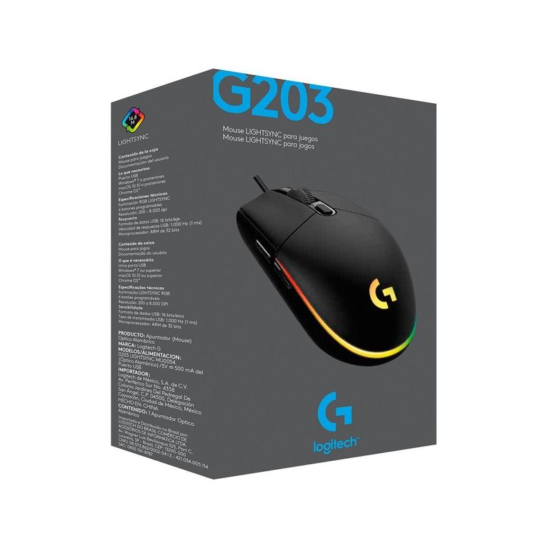 Mouse Gamer Logitech G203 RGB Negro-4