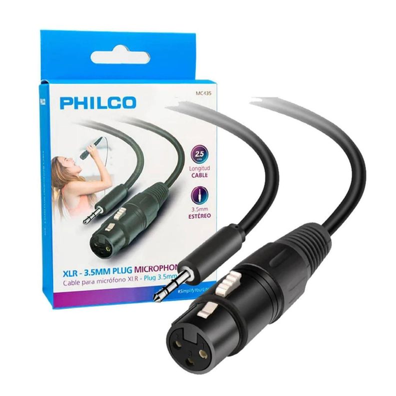 Cable Auxiliar De Audio Con Microfono Jack 3.5 A Jack 3.5 Negro Philco-0